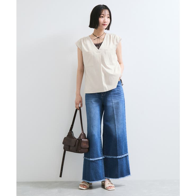 【WEB限定】【セットアップ対応】Vネックフレンチスリーブブラウス/通勤対応 | VIS  | 詳細画像2 