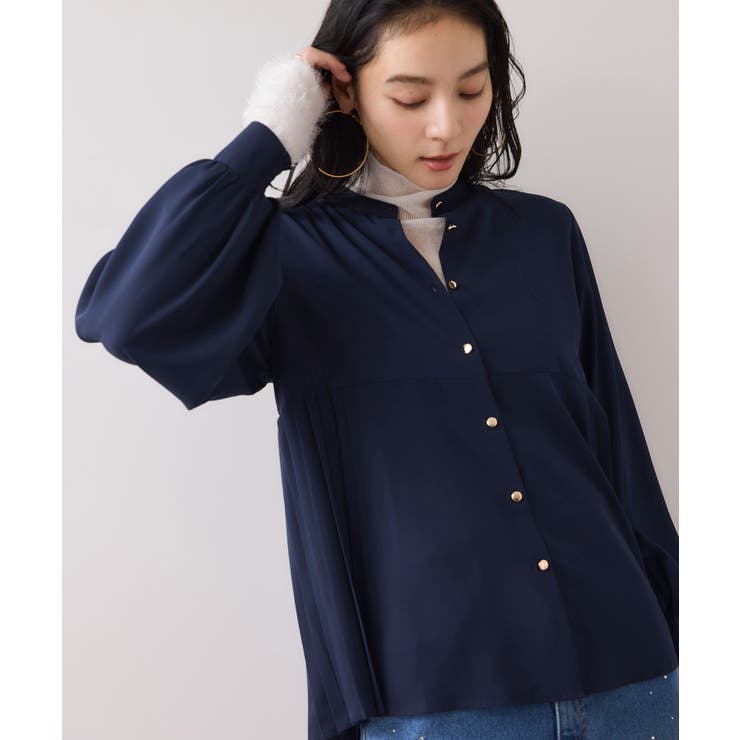 ネイビー(40) | 【WEB限定】サイドプリーツブラウス | VIS 