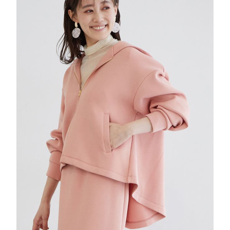 ピンク系(65) | 【モイストスフレタッチ】ダンボールニットテントラインジップパーカー | VIS 