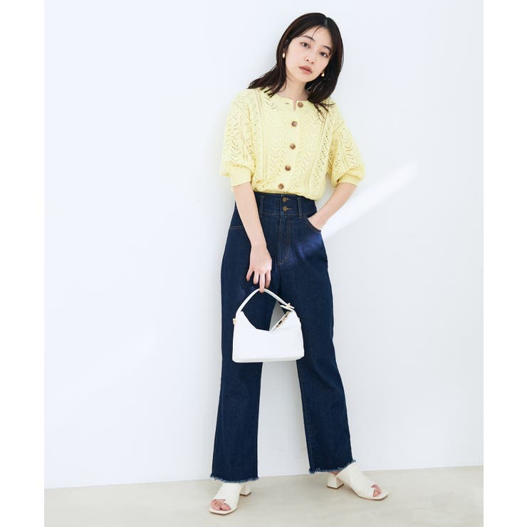 カーディガン RN麻タッチ透かし編みハーフスリーブカーディガン レディース STYLEBLOCK カーディガン RN麻タッチ透かし編みハーフスリーブ