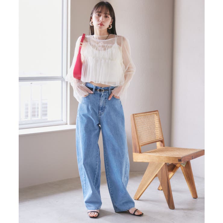 【前後2WAY】袖シャーリングチュールリボンブラウス | VIS  | 詳細画像12 