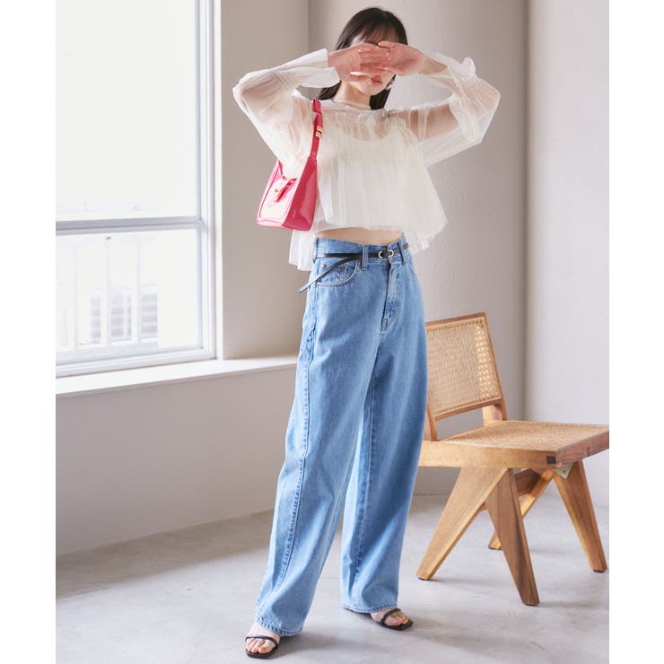 【前後2WAY】袖シャーリングチュールリボンブラウス | VIS  | 詳細画像13 