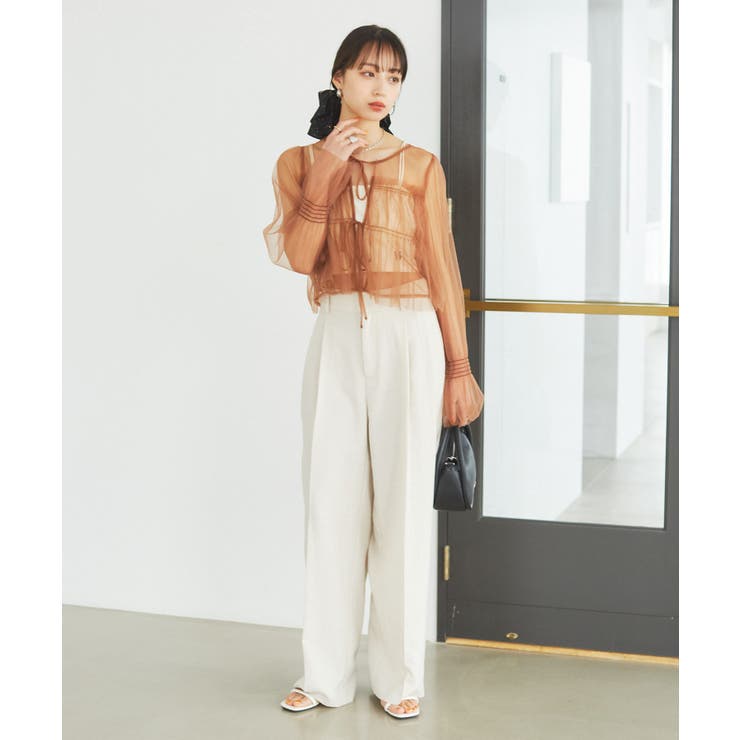 【前後2WAY】袖シャーリングチュールリボンブラウス | VIS  | 詳細画像15 