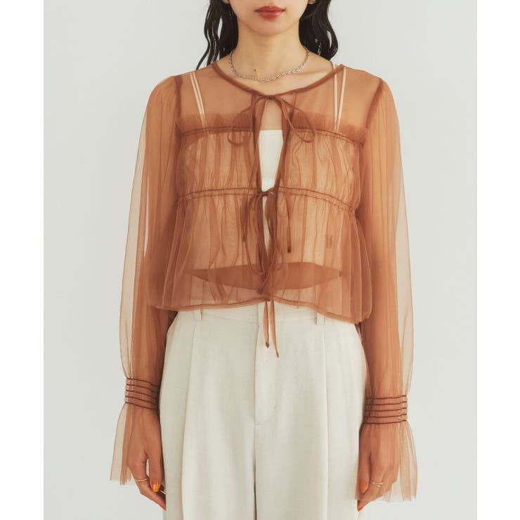 【前後2WAY】袖シャーリングチュールリボンブラウス | VIS  | 詳細画像17 