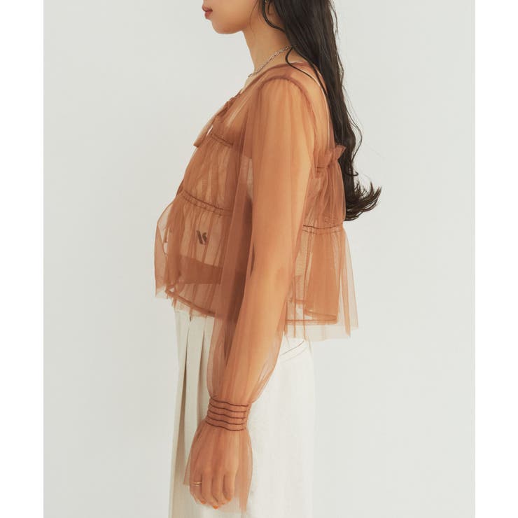 【前後2WAY】袖シャーリングチュールリボンブラウス | VIS  | 詳細画像18 