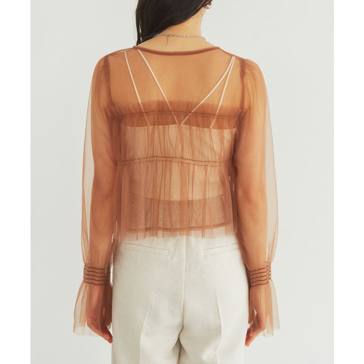 【前後2WAY】袖シャーリングチュールリボンブラウス | VIS  | 詳細画像19 