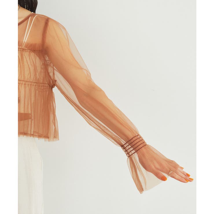 【前後2WAY】袖シャーリングチュールリボンブラウス | VIS  | 詳細画像21 