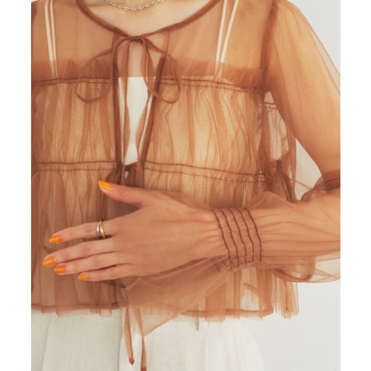 【前後2WAY】袖シャーリングチュールリボンブラウス | VIS  | 詳細画像22 