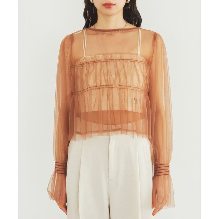 【前後2WAY】袖シャーリングチュールリボンブラウス | VIS  | 詳細画像24 