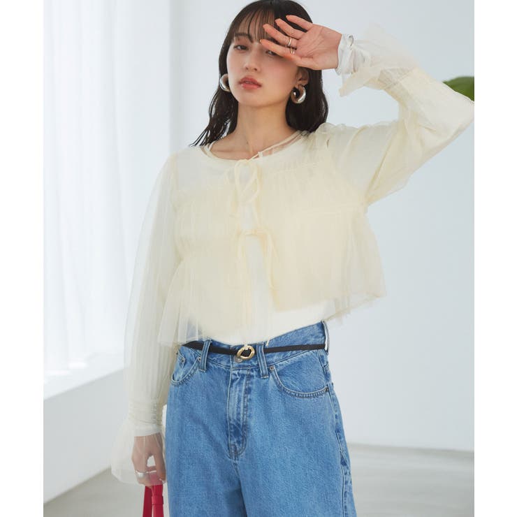 【前後2WAY】袖シャーリングチュールリボンブラウス | VIS  | 詳細画像31 