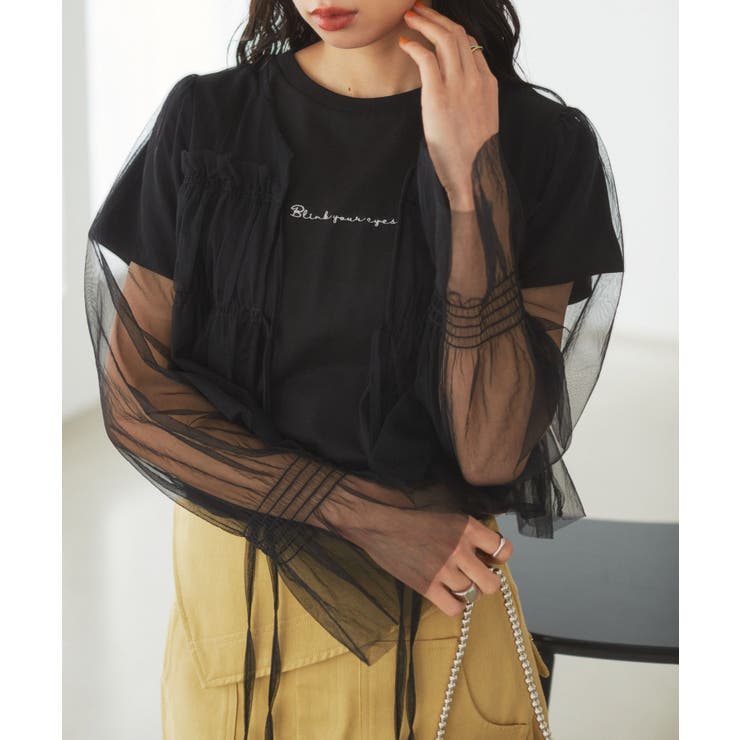 【前後2WAY】袖シャーリングチュールリボンブラウス | VIS  | 詳細画像34 