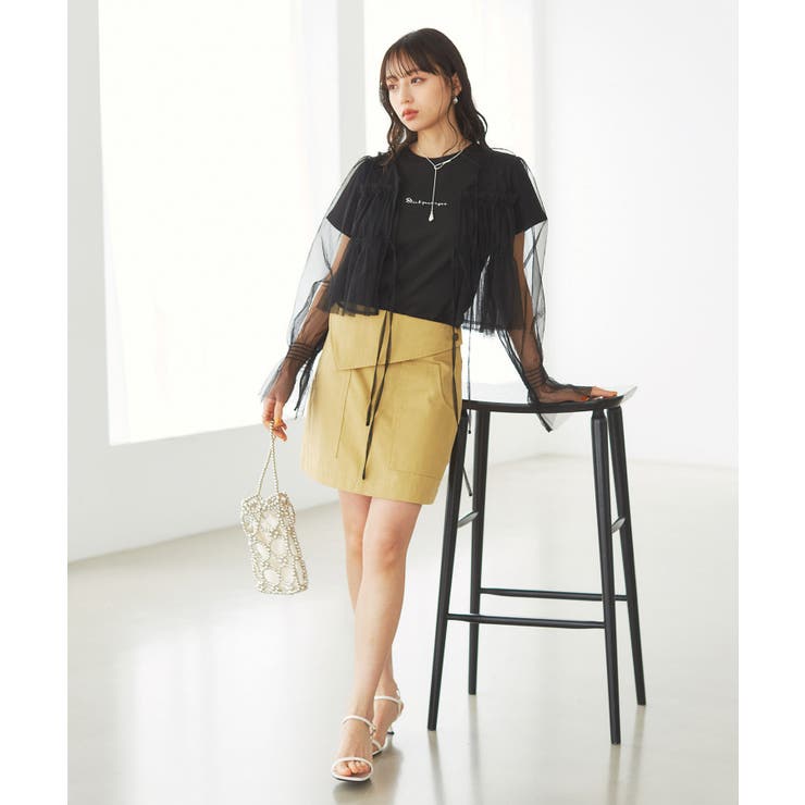 【前後2WAY】袖シャーリングチュールリボンブラウス | VIS  | 詳細画像35 