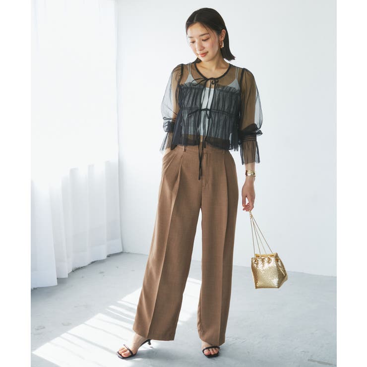 【前後2WAY】袖シャーリングチュールリボンブラウス | VIS  | 詳細画像7 