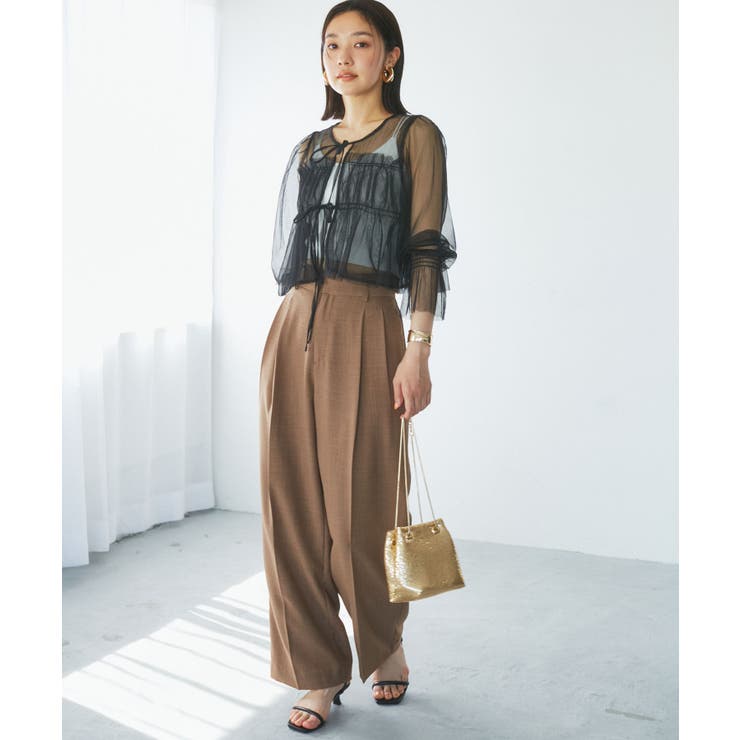 【前後2WAY】袖シャーリングチュールリボンブラウス | VIS  | 詳細画像8 