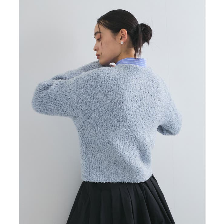 リボンヤーンジップリブネックカーディガン | VIS  | 詳細画像10 