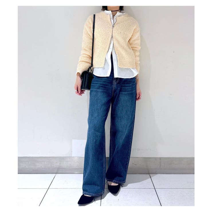 リボンヤーンジップリブネックカーディガン | VIS  | 詳細画像12 