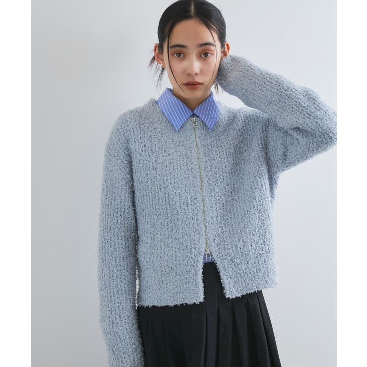 リボンヤーンジップリブネックカーディガン | VIS  | 詳細画像13 