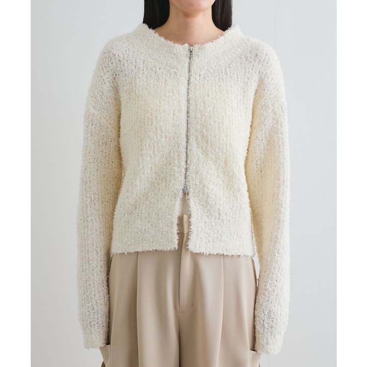 リボンヤーンジップリブネックカーディガン | VIS  | 詳細画像16 