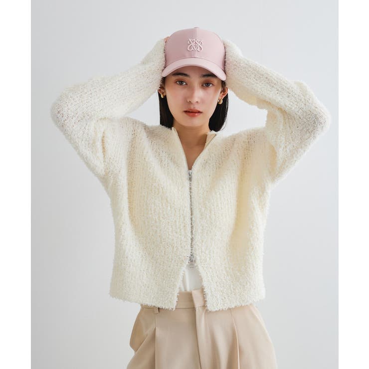 リボンヤーンジップリブネックカーディガン | VIS  | 詳細画像4 