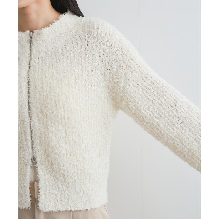 リボンヤーンジップリブネックカーディガン | VIS  | 詳細画像20 