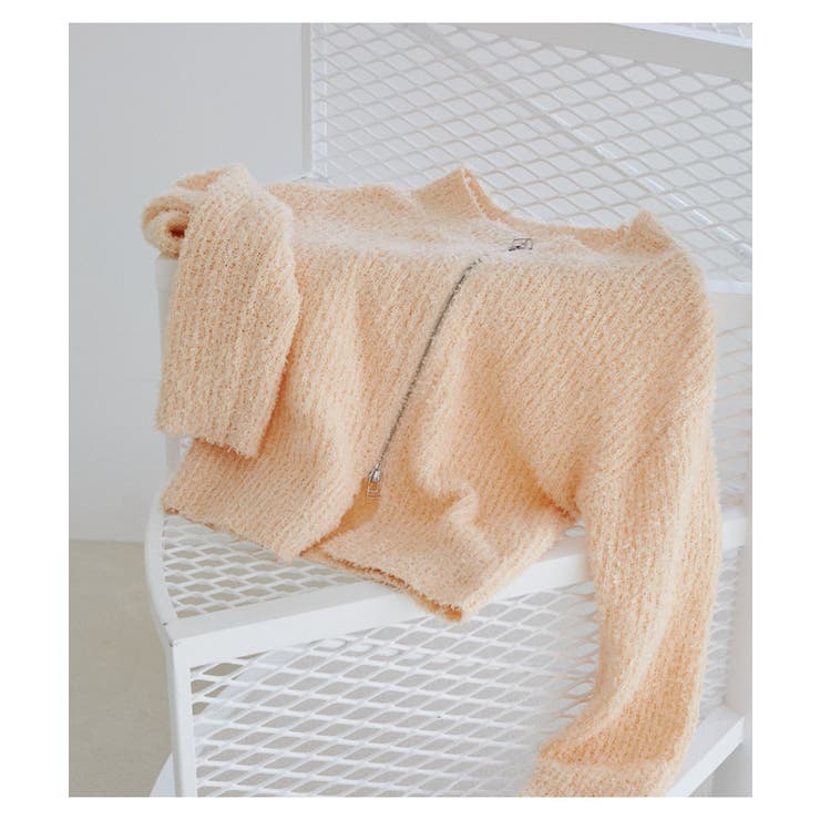 ピンク系(65) | リボンヤーンジップリブネックカーディガン | VIS 