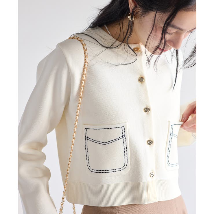 オフホワイト(15) | ステッチワークニットジャケット | VIS 