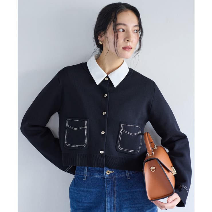 ネイビー(40) | ステッチワークニットジャケット | VIS 