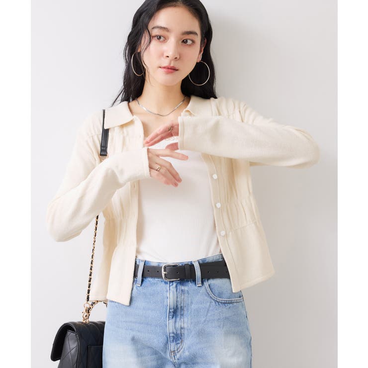 オフホワイト(15) | ギャザーニットカーデ | VIS 