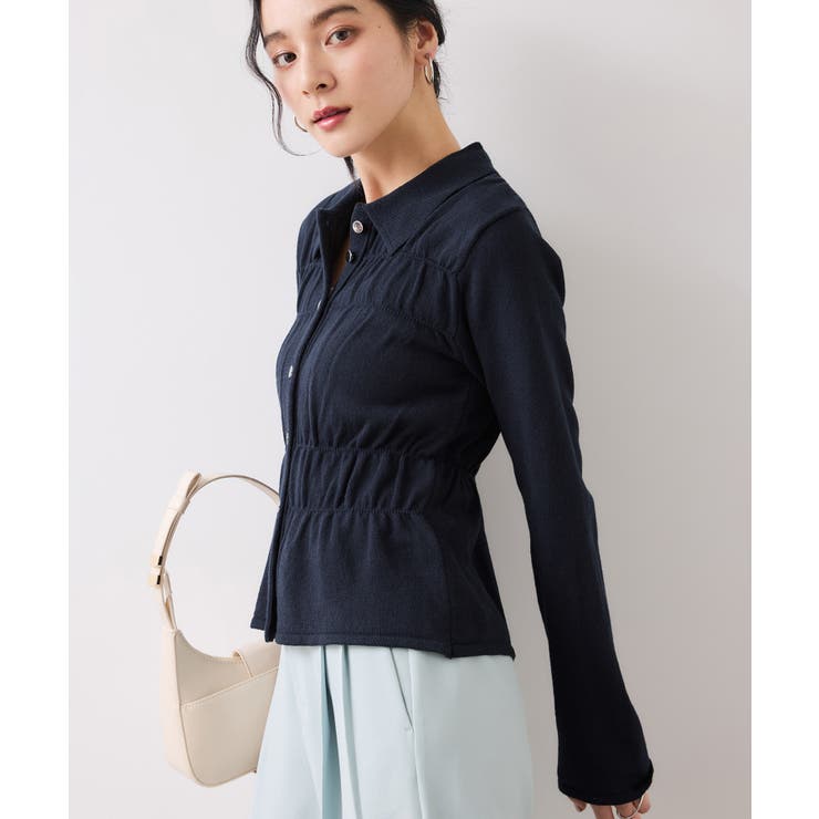 ネイビー(40) | ギャザーニットカーデ | VIS 