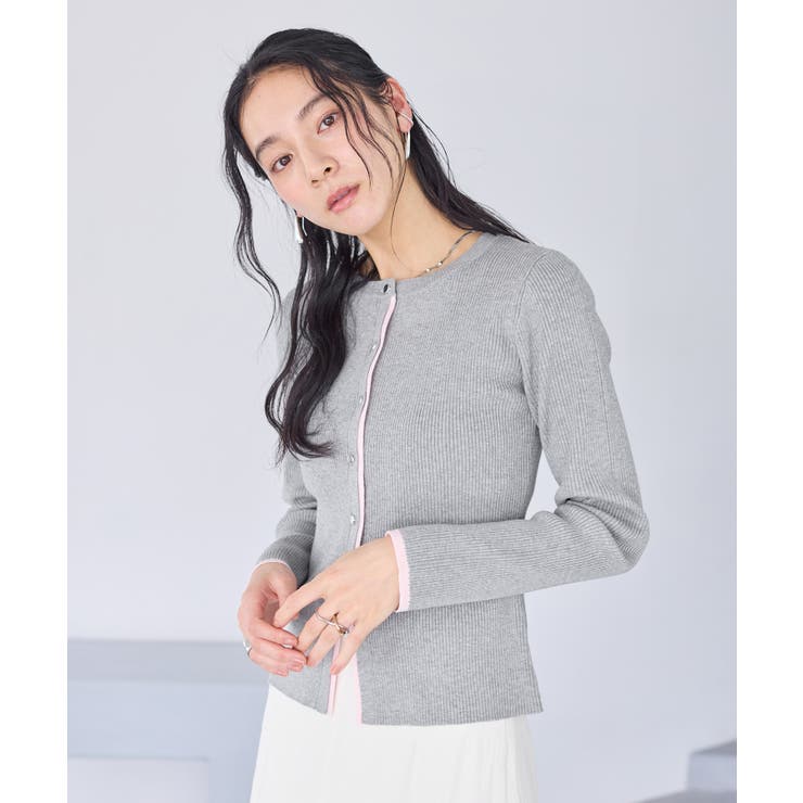 バイカラークルーネックカーディガン | VIS  | 詳細画像10 