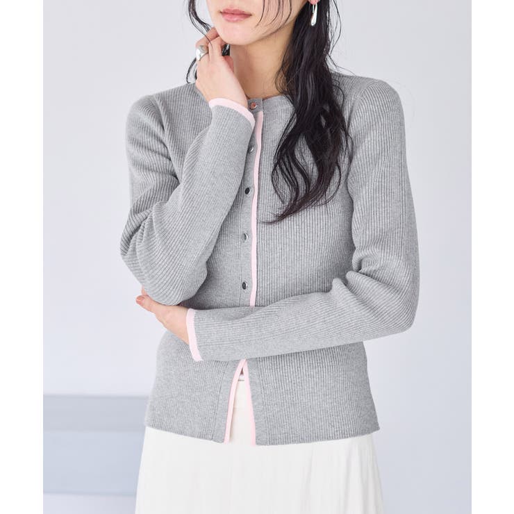 バイカラークルーネックカーディガン | VIS  | 詳細画像11 