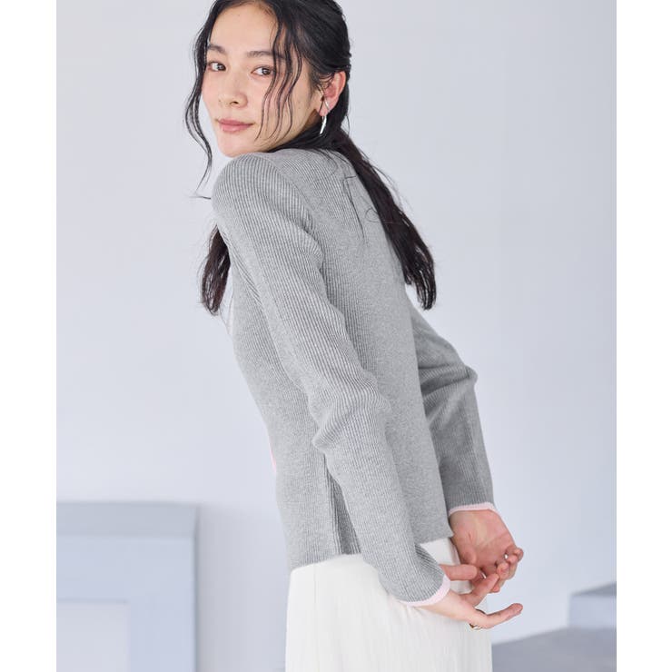 バイカラークルーネックカーディガン | VIS  | 詳細画像12 