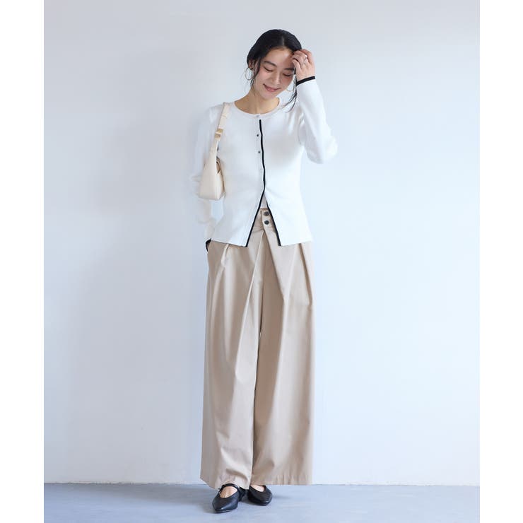 バイカラークルーネックカーディガン | VIS  | 詳細画像13 