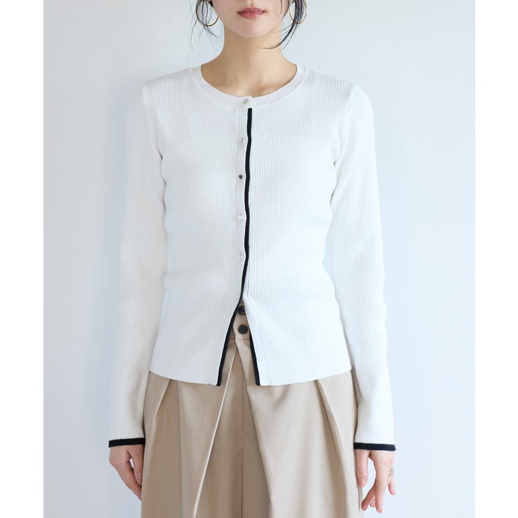 バイカラークルーネックカーディガン | VIS  | 詳細画像18 