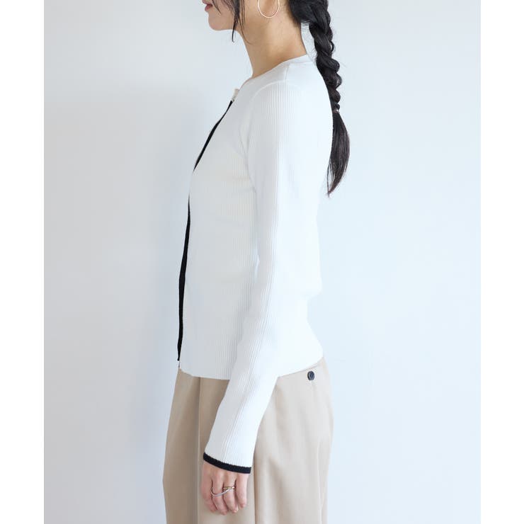 バイカラークルーネックカーディガン | VIS  | 詳細画像19 