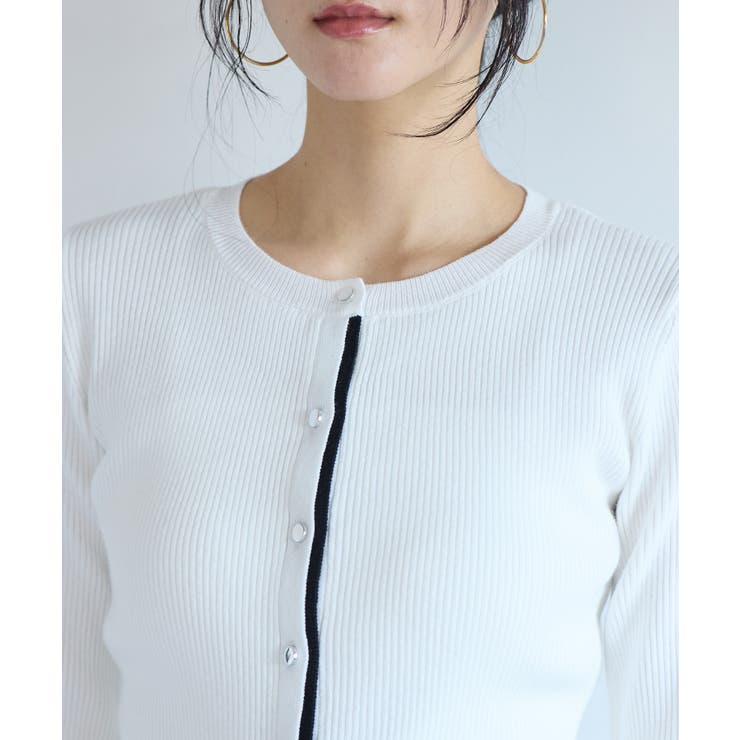 バイカラークルーネックカーディガン | VIS  | 詳細画像21 