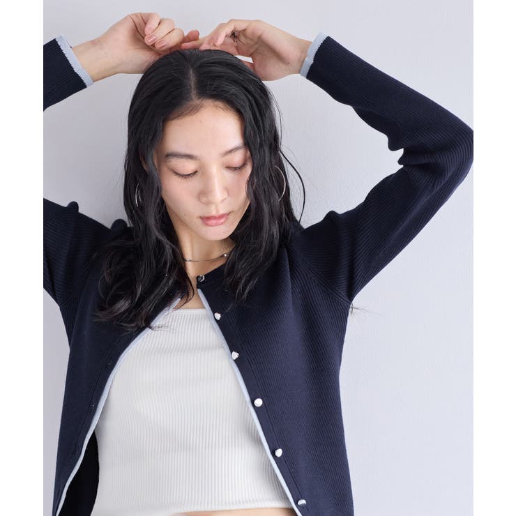 バイカラークルーネックカーディガン | VIS  | 詳細画像5 