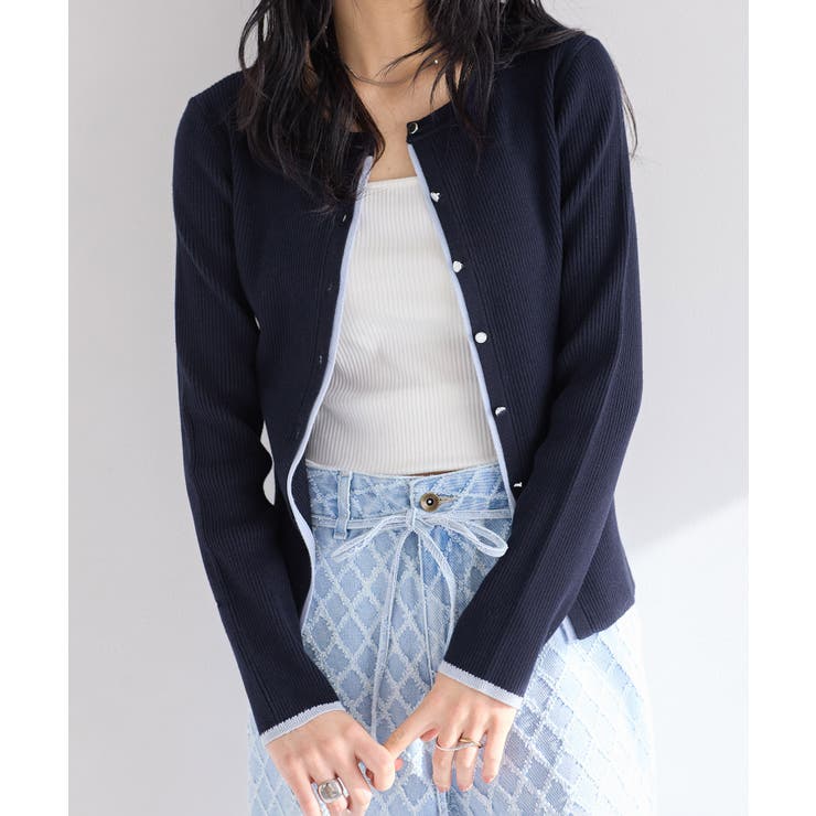 バイカラークルーネックカーディガン | VIS  | 詳細画像6 