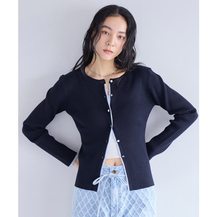 バイカラークルーネックカーディガン | VIS  | 詳細画像7 