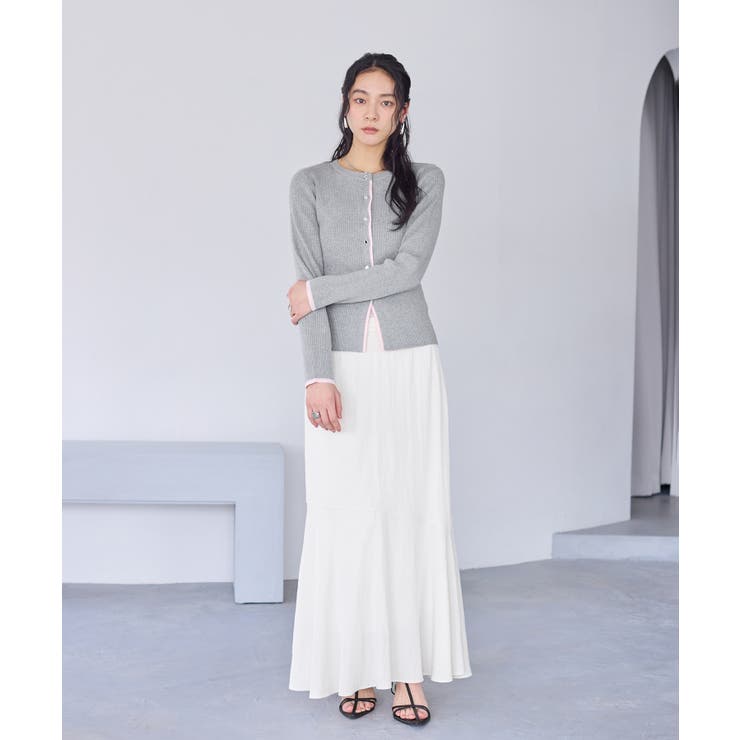 バイカラークルーネックカーディガン | VIS  | 詳細画像8 