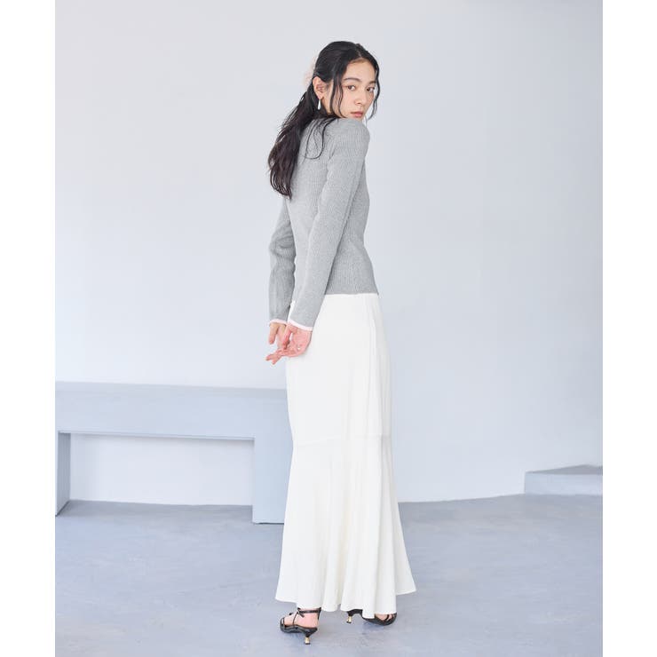 バイカラークルーネックカーディガン | VIS  | 詳細画像9 