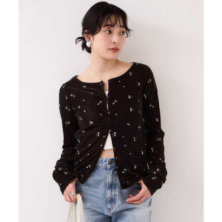 フロッキーチュール刺しゅうカーディガン/前後2WAY | VIS  | 詳細画像1 