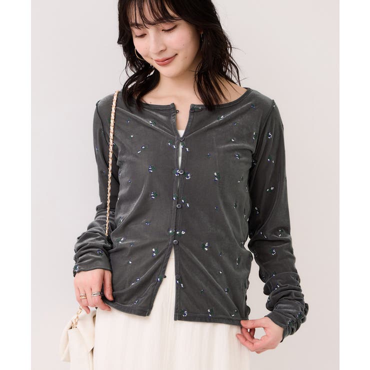 フロッキーチュール刺しゅうカーディガン/前後2WAY | VIS  | 詳細画像14 