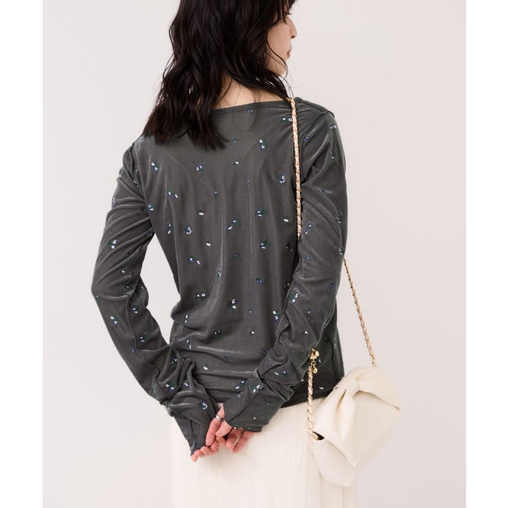 フロッキーチュール刺しゅうカーディガン/前後2WAY | VIS  | 詳細画像15 