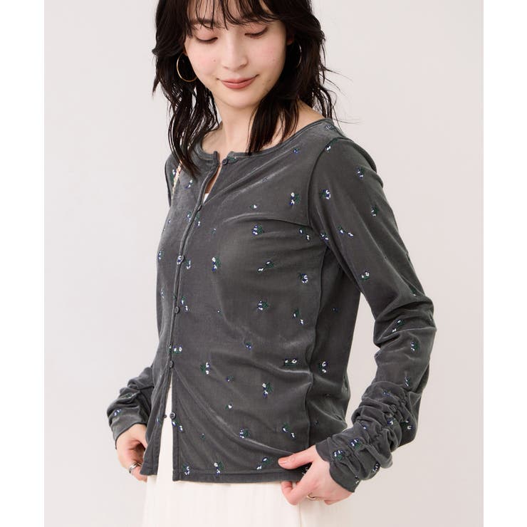 フロッキーチュール刺しゅうカーディガン/前後2WAY | VIS  | 詳細画像18 