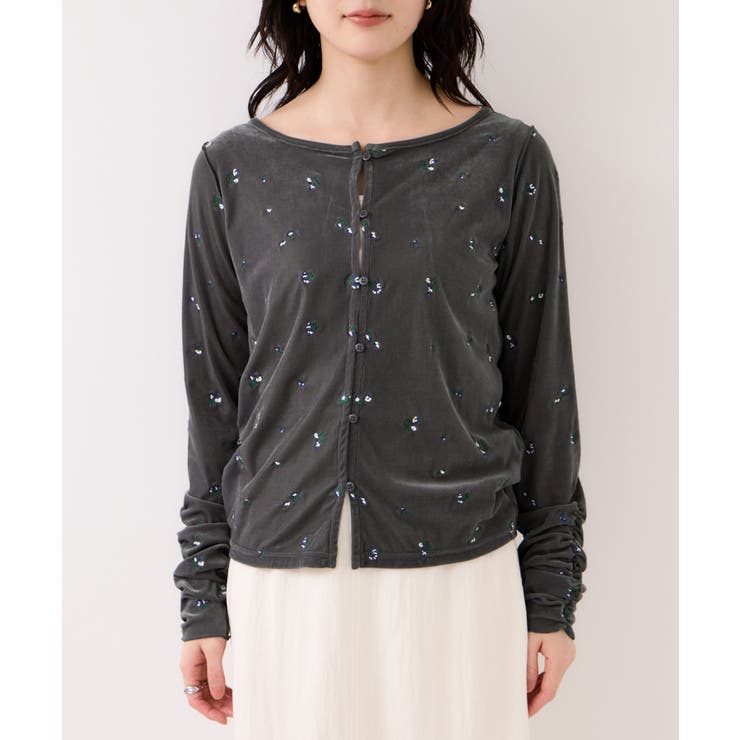 フロッキーチュール刺しゅうカーディガン/前後2WAY | VIS  | 詳細画像19 