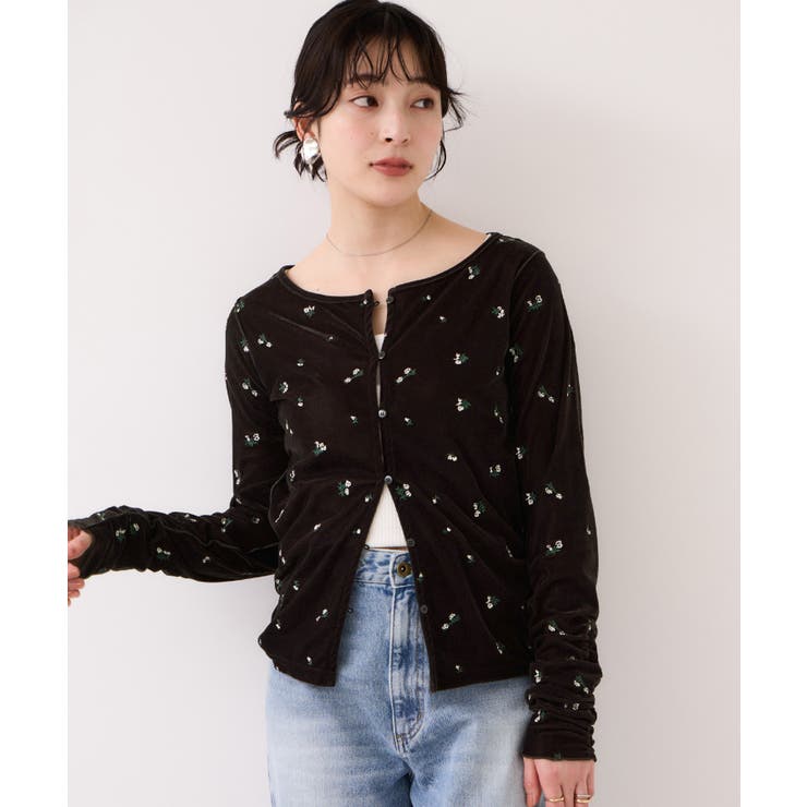 フロッキーチュール刺しゅうカーディガン/前後2WAY | VIS  | 詳細画像3 