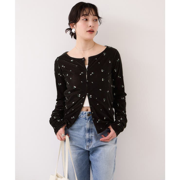 フロッキーチュール刺しゅうカーディガン/前後2WAY | VIS  | 詳細画像6 