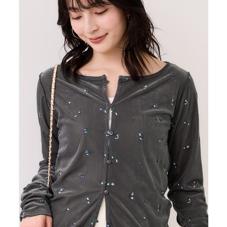 チャコール(06) | フロッキーチュール刺しゅうカーディガン/前後2WAY | VIS 