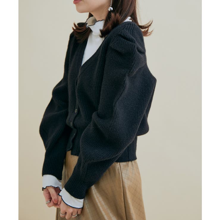 パワショルボリュームスリーブ片畦Vネックカーディガン | VIS  | 詳細画像2 